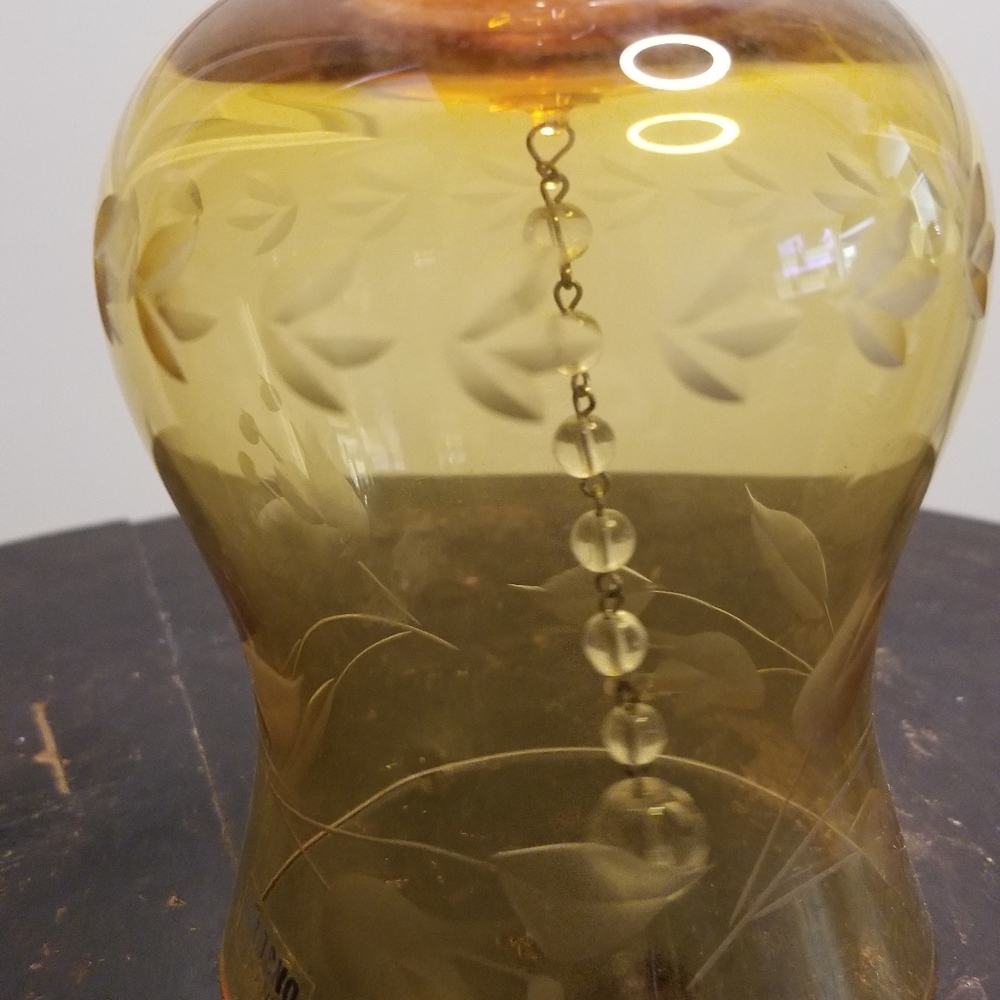 Vintage Amber Cut Glass Crystal Bell 7" - Picture 10 of 12